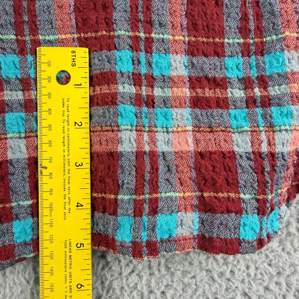 Pilcro Shirt Dress Women Medium Red Turquoise Plaid Crinkle Midi Tunic OB1609132 - Picture 6 of 14
